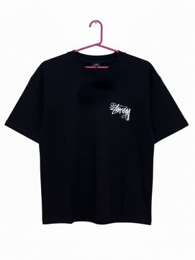 Stussy Black Tee with White Script Chest Logo